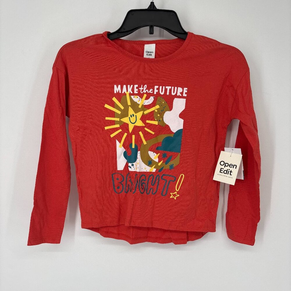 Open Edit Kid Boys Make The Future Bright Pullover Sweatshirt Orange Sze 7 NWT